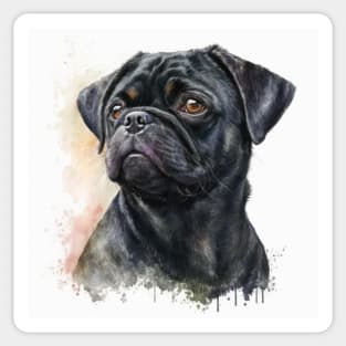 Black Pug Watercolour Style Painting Sticker